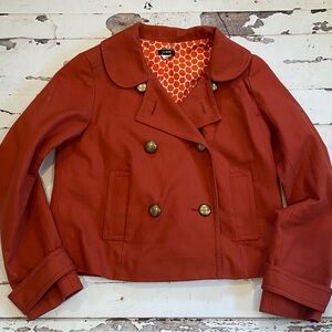 J. Crew heavy twill cropped double breasted spring pea coat pumpkin orange